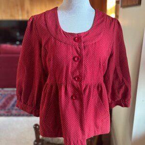 OVERDRIVE Red and Beige Peach Pink Polka Dots Peplum Jacket – L
